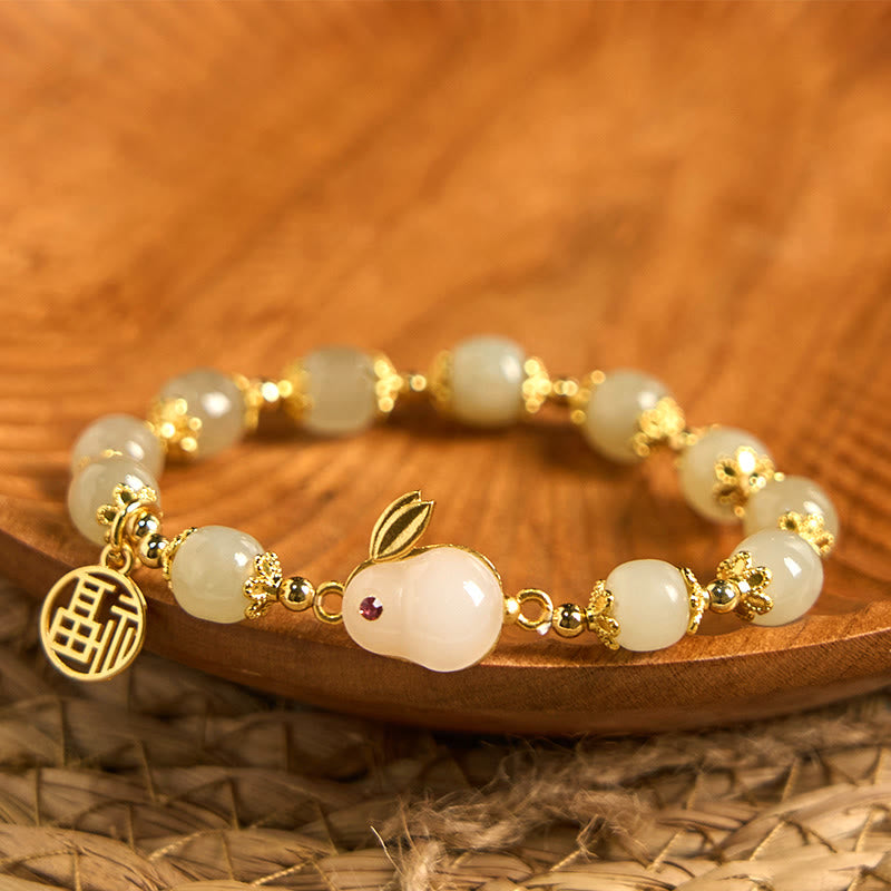 KarmaRipple's Authentic Hetian Jade Fu Character Fu Brand Rabbit Abundance Bracelet p1
