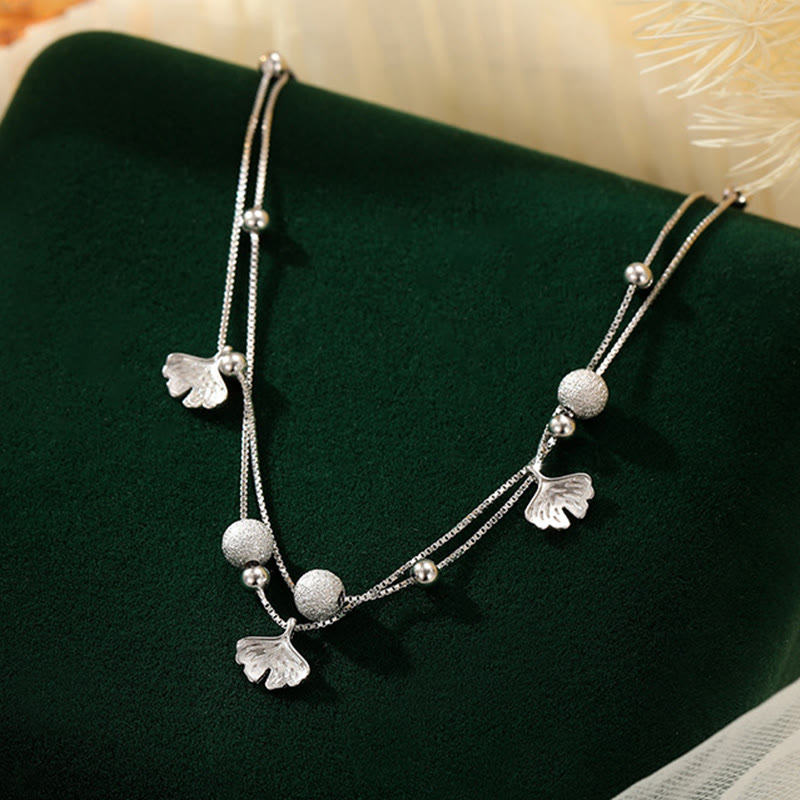 KarmaRipple's 925 Sterling Silver Ginkgo Leaf Double Layer Protection Anklet p4