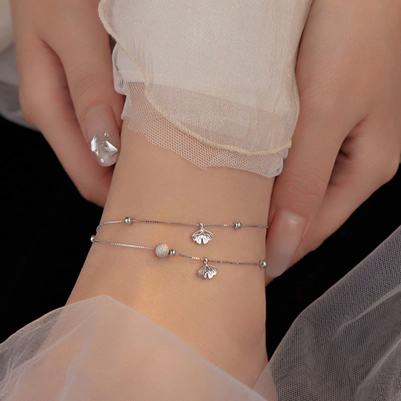 KarmaRipple's 925 Sterling Silver Ginkgo Leaf Double Layer Protection Anklet p5