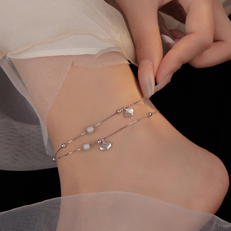 KarmaRipple's 925 Sterling Silver Ginkgo Leaf Double Layer Protection Anklet p7
