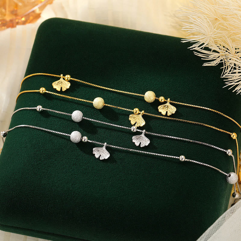 KarmaRipple's 925 Sterling Silver Ginkgo Leaf Double Layer Protection Anklet p13