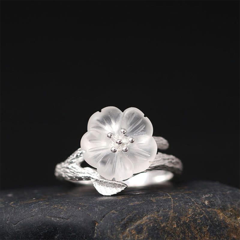 KarmaRipple's 925 Sterling Silver Ivory Gemstone Skeleton Flower Adjustable Balancing Ring p16