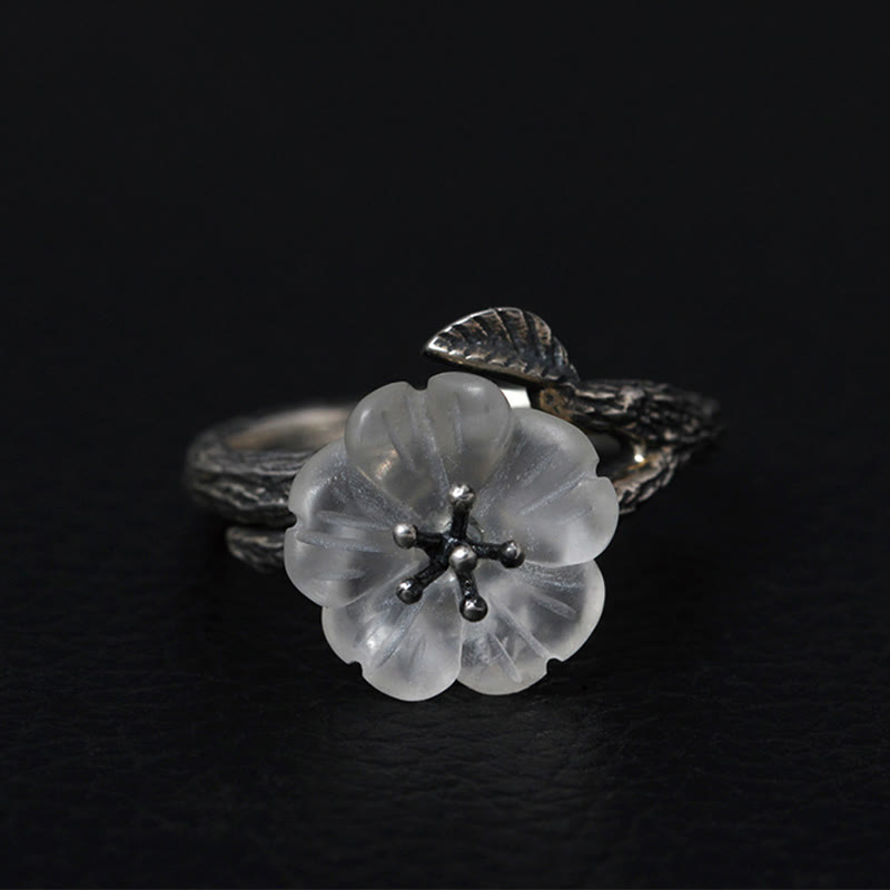 KarmaRipple's 925 Sterling Silver Ivory Gemstone Skeleton Flower Adjustable Balancing Ring p17