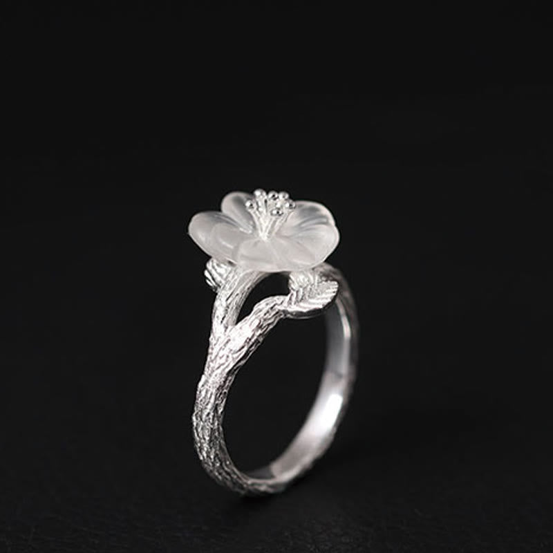 KarmaRipple's 925 Sterling Silver Ivory Gemstone Skeleton Flower Adjustable Balancing Ring p4