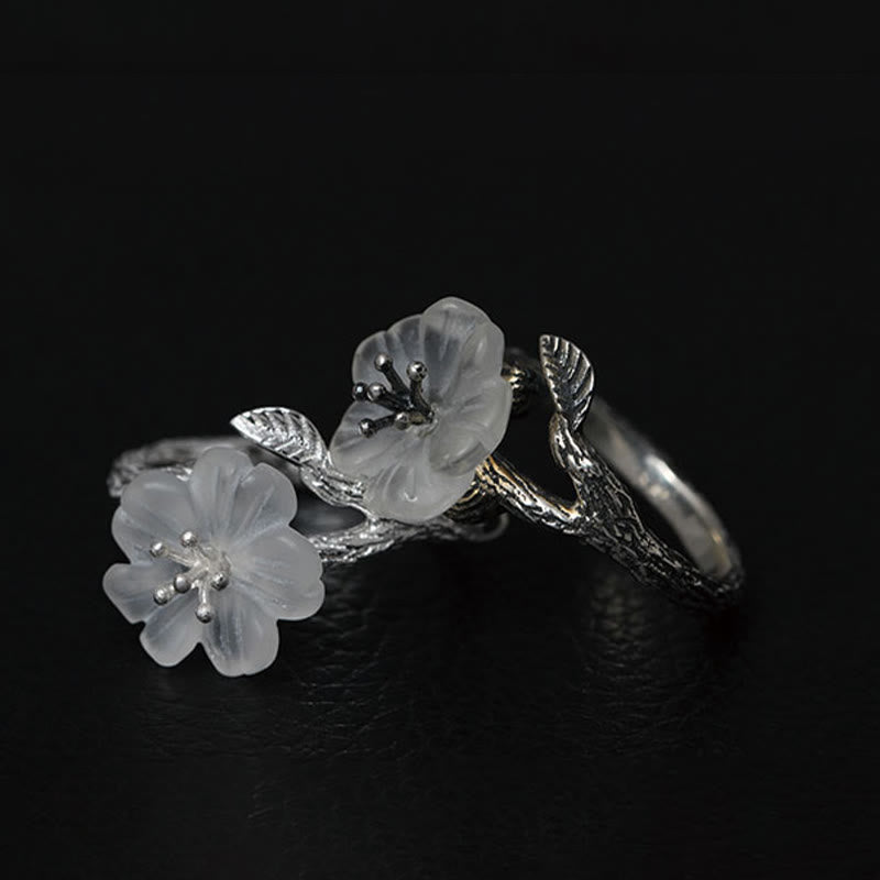 KarmaRipple's 925 Sterling Silver Ivory Gemstone Skeleton Flower Adjustable Balancing Ring p13