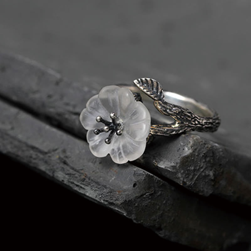 KarmaRipple's 925 Sterling Silver Ivory Gemstone Skeleton Flower Adjustable Balancing Ring p11