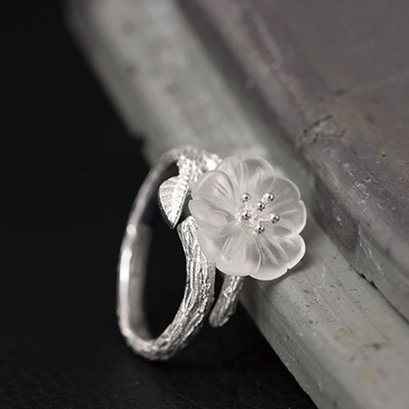 KarmaRipple's 925 Sterling Silver Ivory Gemstone Skeleton Flower Adjustable Balancing Ring p5