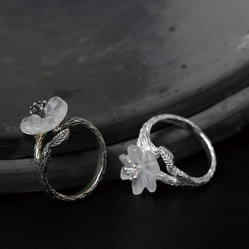 KarmaRipple's 925 Sterling Silver Ivory Gemstone Skeleton Flower Adjustable Balancing Ring p12