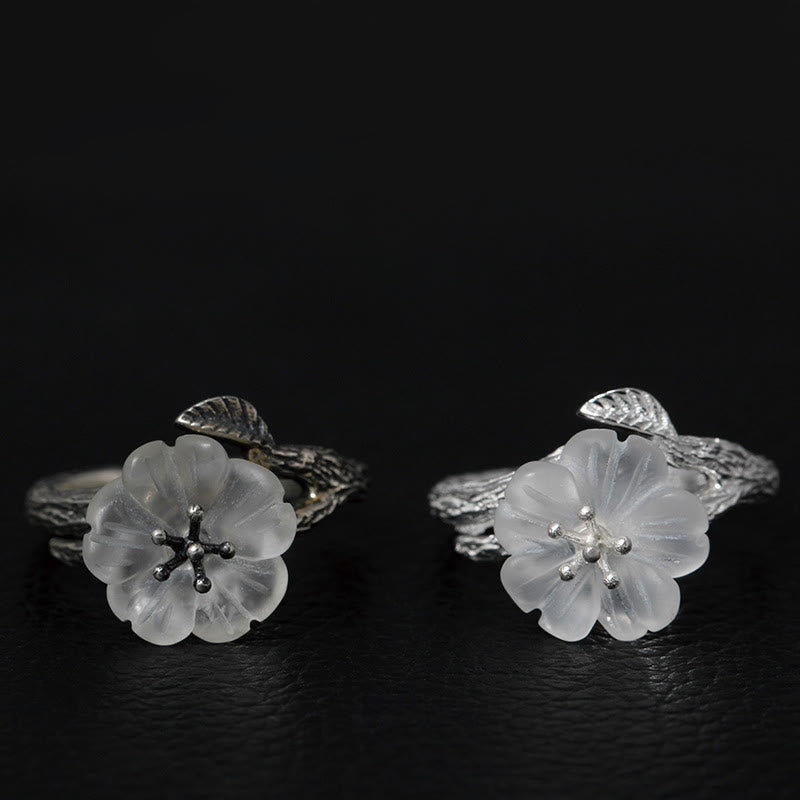 KarmaRipple's 925 Sterling Silver Ivory Gemstone Skeleton Flower Adjustable Balancing Ring p3