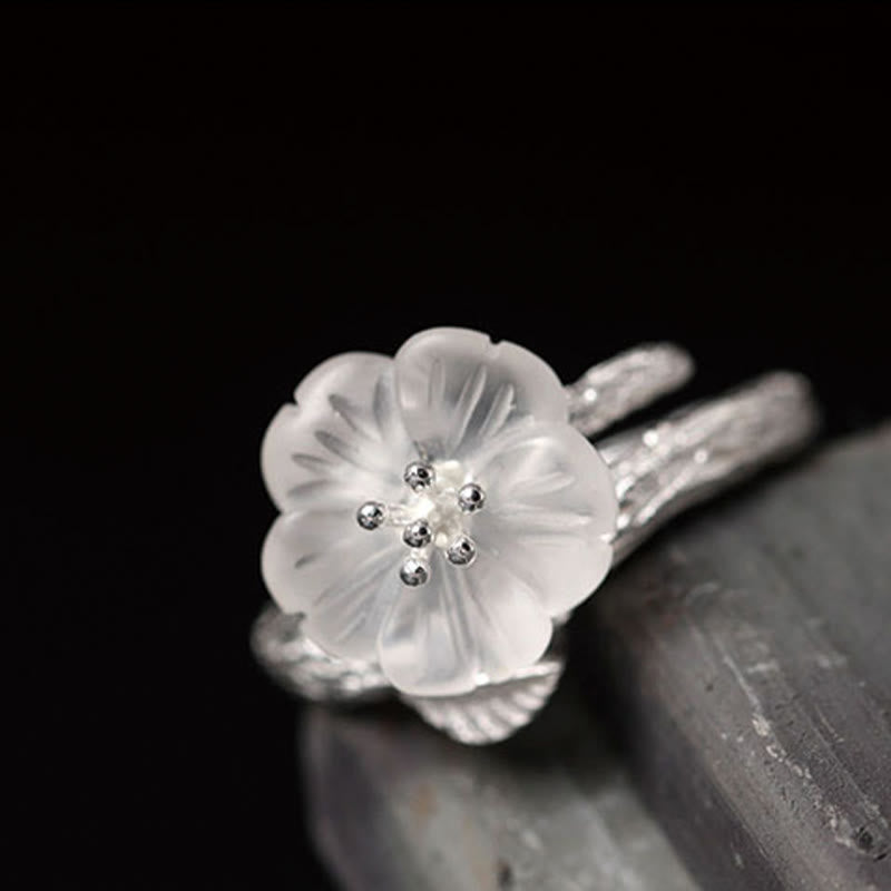 KarmaRipple's 925 Sterling Silver Ivory Gemstone Skeleton Flower Adjustable Balancing Ring p6