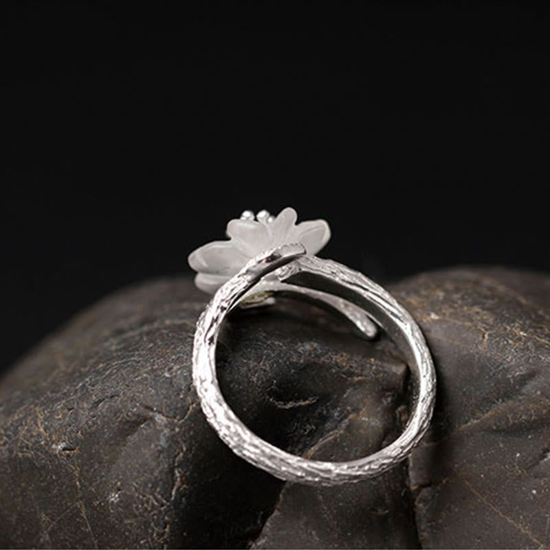 KarmaRipple's 925 Sterling Silver Ivory Gemstone Skeleton Flower Adjustable Balancing Ring p8
