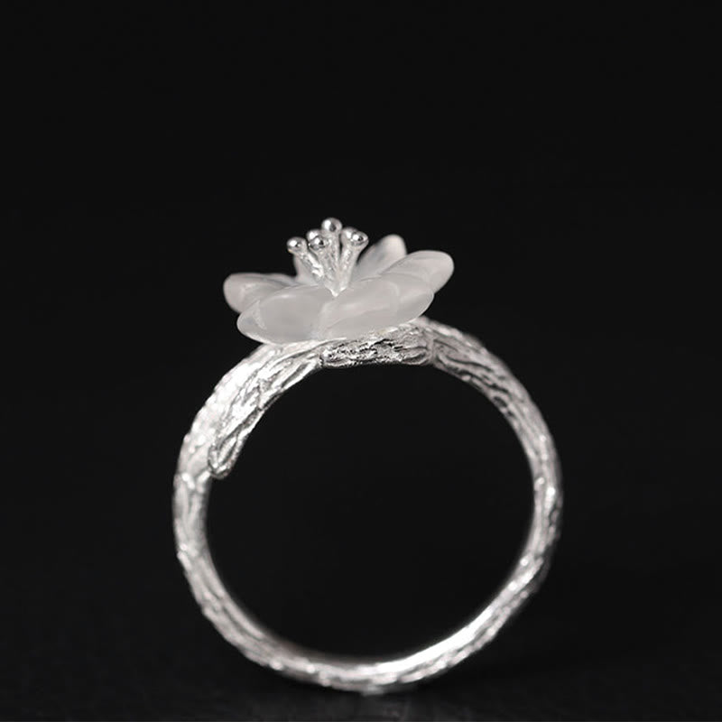 KarmaRipple's 925 Sterling Silver Ivory Gemstone Skeleton Flower Adjustable Balancing Ring p7