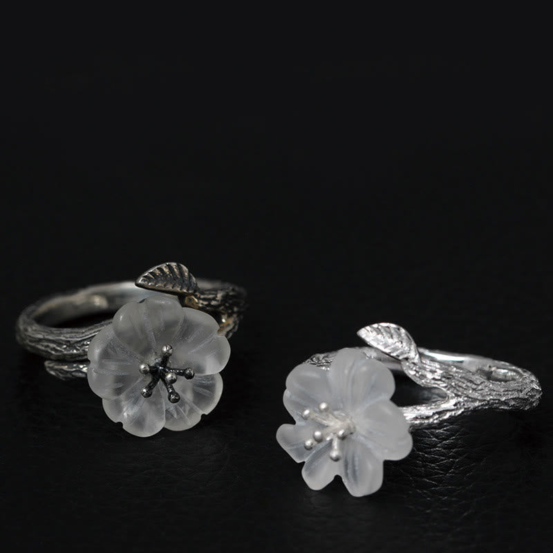 KarmaRipple's 925 Sterling Silver Ivory Gemstone Skeleton Flower Adjustable Balancing Ring p14