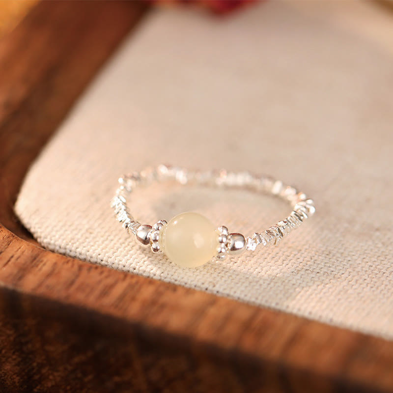 KarmaRipple's 925 Sterling Silver Authentic Small Hetian Jade Bead Fortune Elastic Ring p17