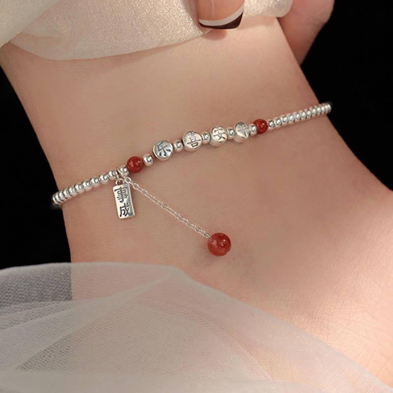KarmaRipple's 925 Sterling Silver Small Beadwork Red Agate Peace And Joy Blessing Anklet p8