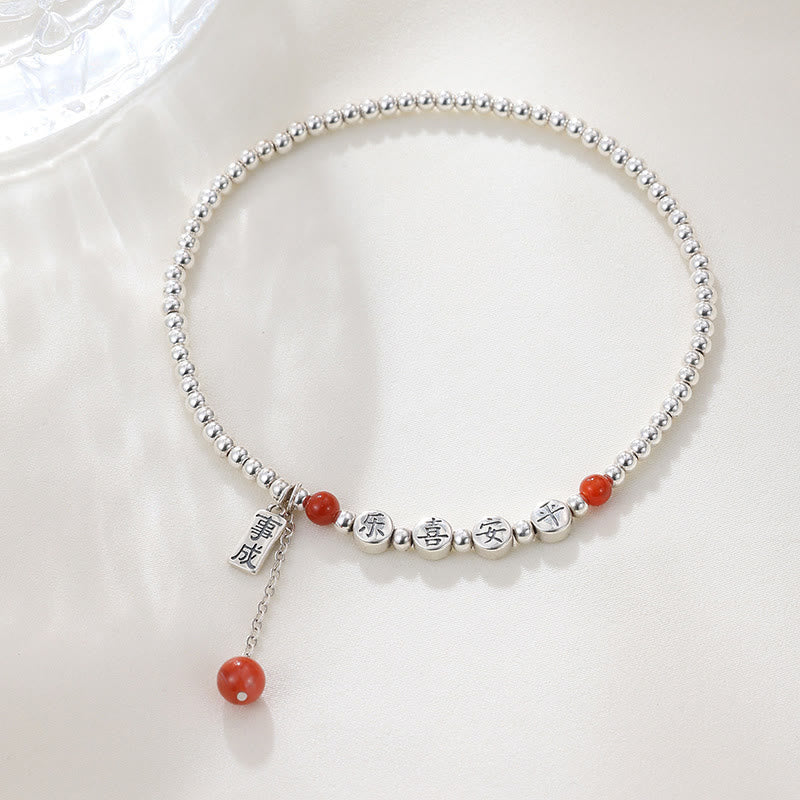 KarmaRipple's 925 Sterling Silver Small Beadwork Red Agate Peace And Joy Blessing Anklet p2
