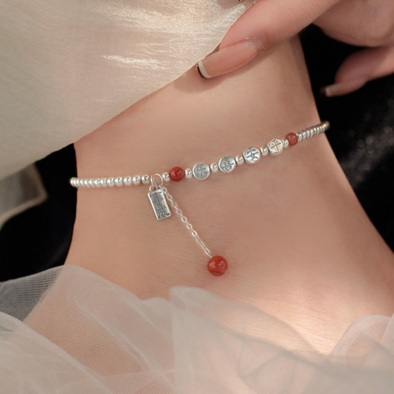 KarmaRipple's 925 Sterling Silver Small Beadwork Red Agate Peace And Joy Blessing Anklet p5