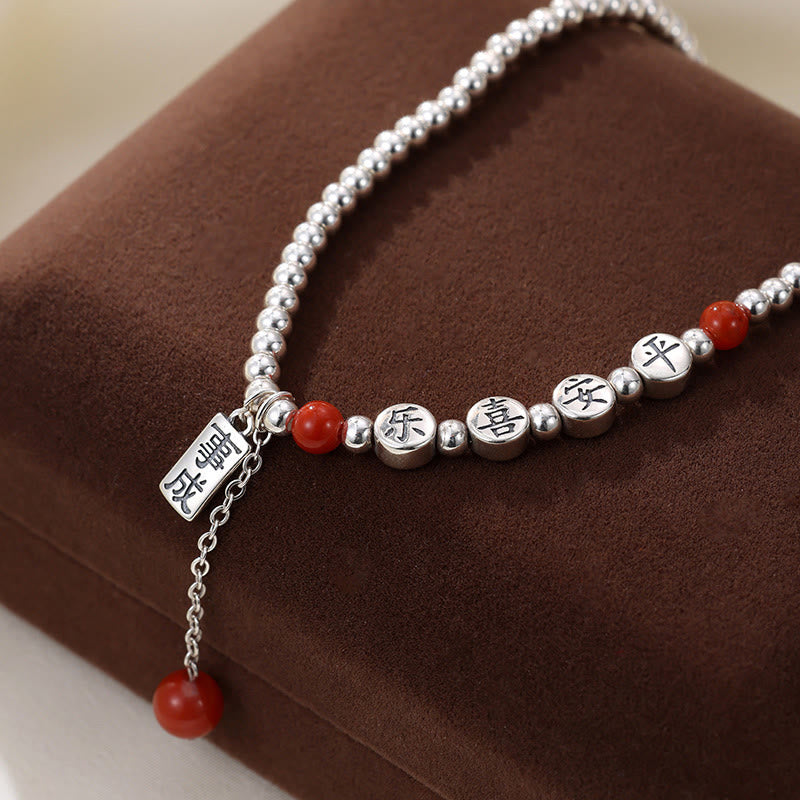 KarmaRipple's 925 Sterling Silver Small Beadwork Red Agate Peace And Joy Blessing Anklet p4