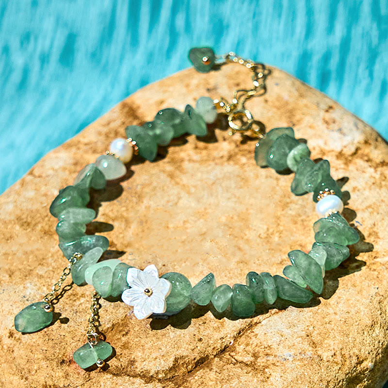 KarmaRipple's Authentic Strawberry Quartz Green Strawberry Quartz Super Seven Gemstone Flower Balancing Bracelet p8