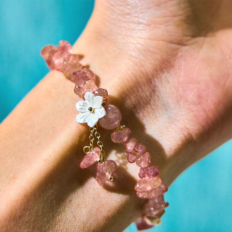 KarmaRipple's Authentic Strawberry Quartz Green Strawberry Quartz Super Seven Gemstone Flower Balancing Bracelet p22