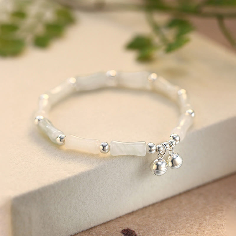 KarmaRipple's 925 Sterling Silver Authentic Ivory Jade Bamboo Bell Talisman Fortune Happiness Bracelet p2