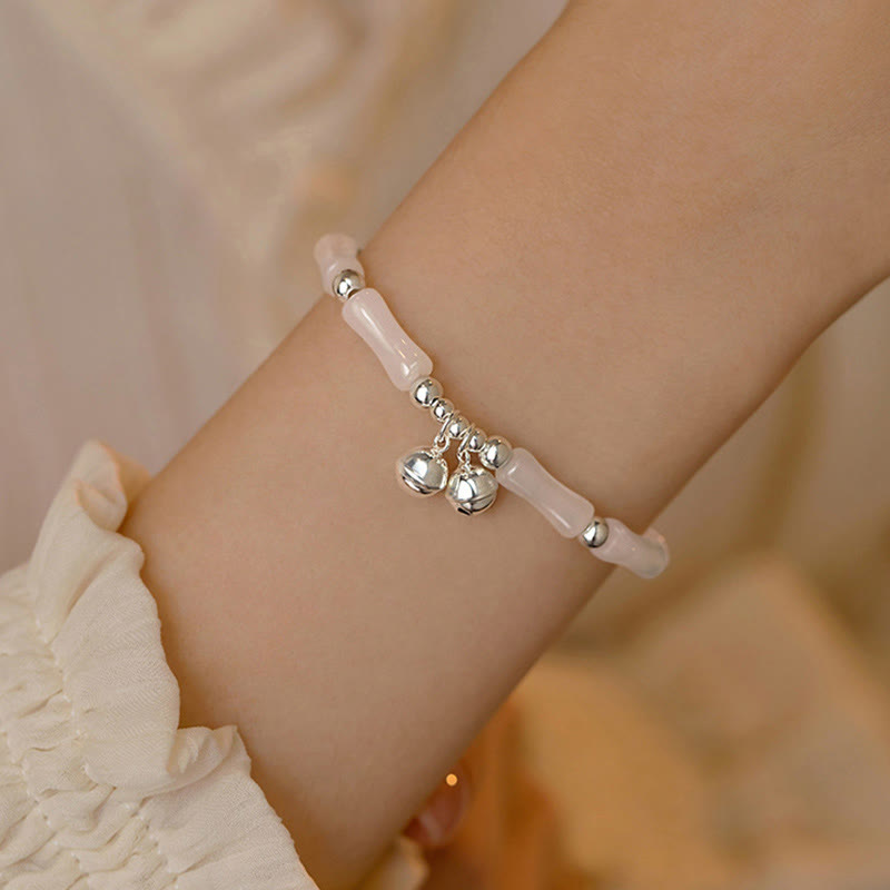 KarmaRipple's 925 Sterling Silver Authentic Ivory Jade Bamboo Bell Talisman Fortune Happiness Bracelet p4