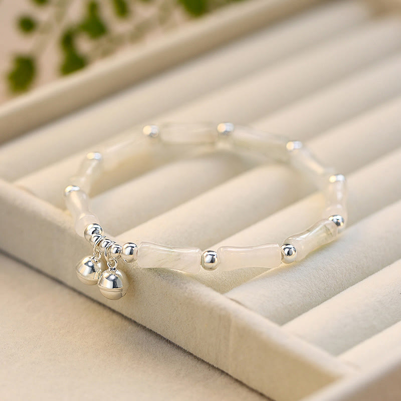 KarmaRipple's 925 Sterling Silver Authentic Ivory Jade Bamboo Bell Talisman Fortune Happiness Bracelet p1