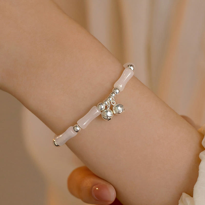 KarmaRipple's 925 Sterling Silver Authentic Ivory Jade Bamboo Bell Talisman Fortune Happiness Bracelet p7