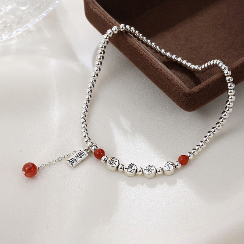 KarmaRipple's 925 Sterling Silver Small Beadwork Red Agate Peace And Joy Blessing Anklet p3