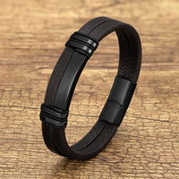 Bracelet d'équilibre en cuir marron avec boucle en acier titane de KarmaRipple