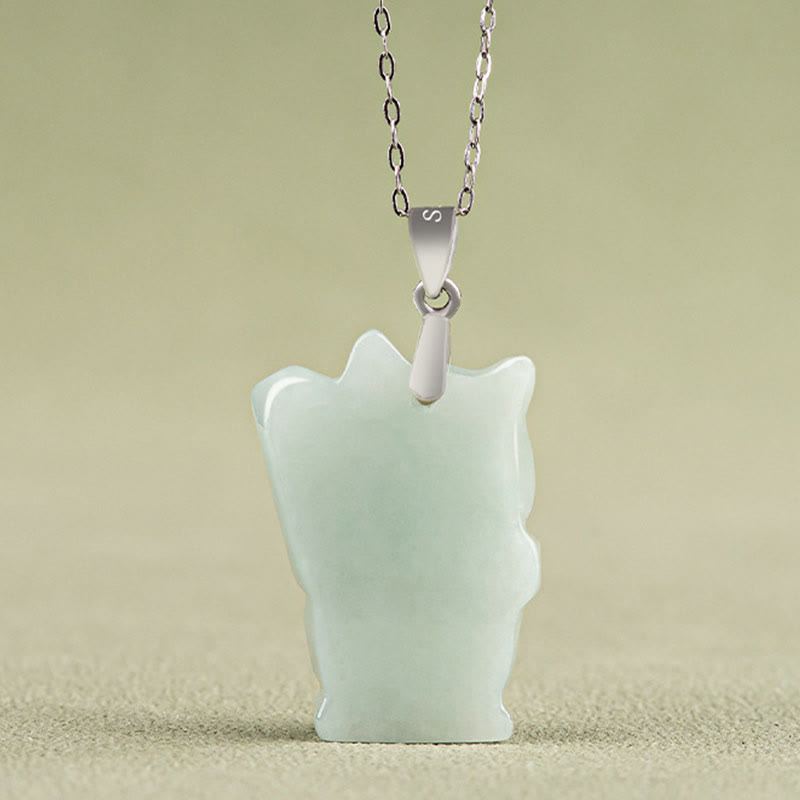 KarmaRipple's 925 Sterling Silver Jade Fortune Cat Prosperity Pendant Necklace p3