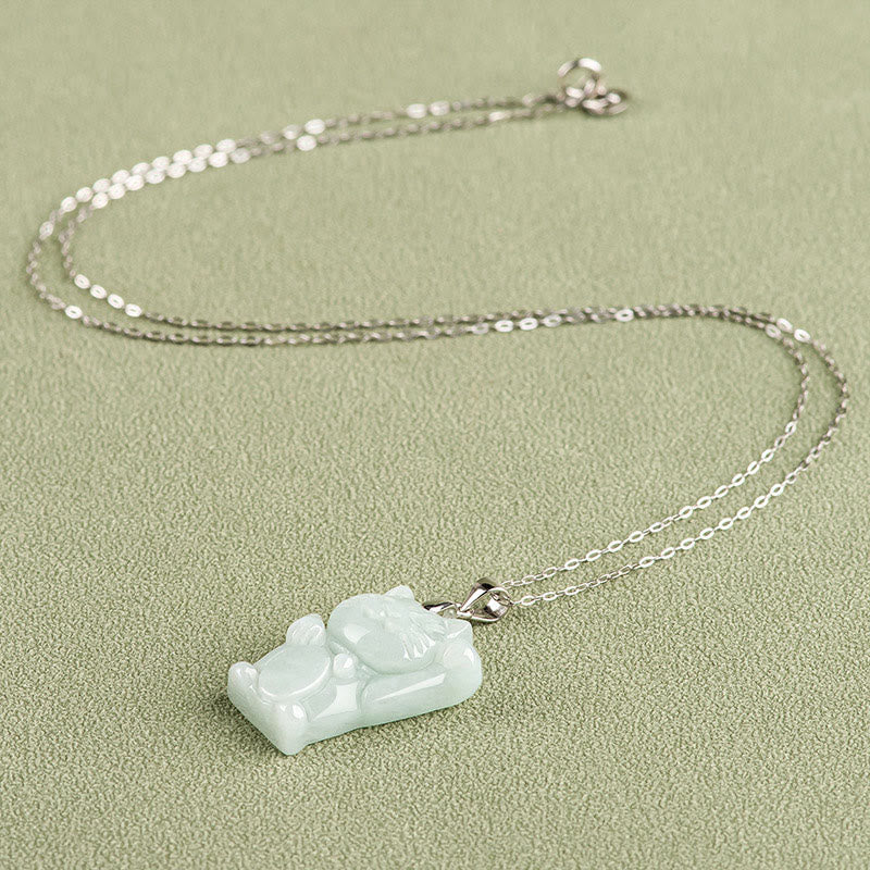 KarmaRipple's 925 Sterling Silver Jade Fortune Cat Prosperity Pendant Necklace p4