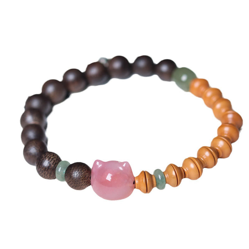 KarmaRipple's 6mm Qinan Agarwood Olive Pit Yanyuan Agate Cat Shape Balance Bracelet p9