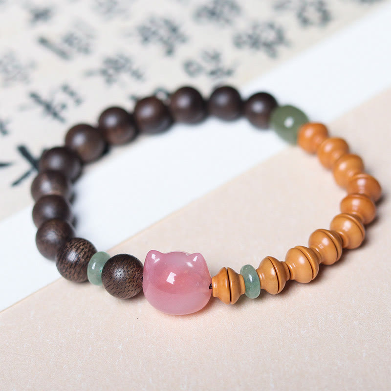 KarmaRipple's 6mm Qinan Agarwood Olive Pit Yanyuan Agate Cat Shape Balance Bracelet p5