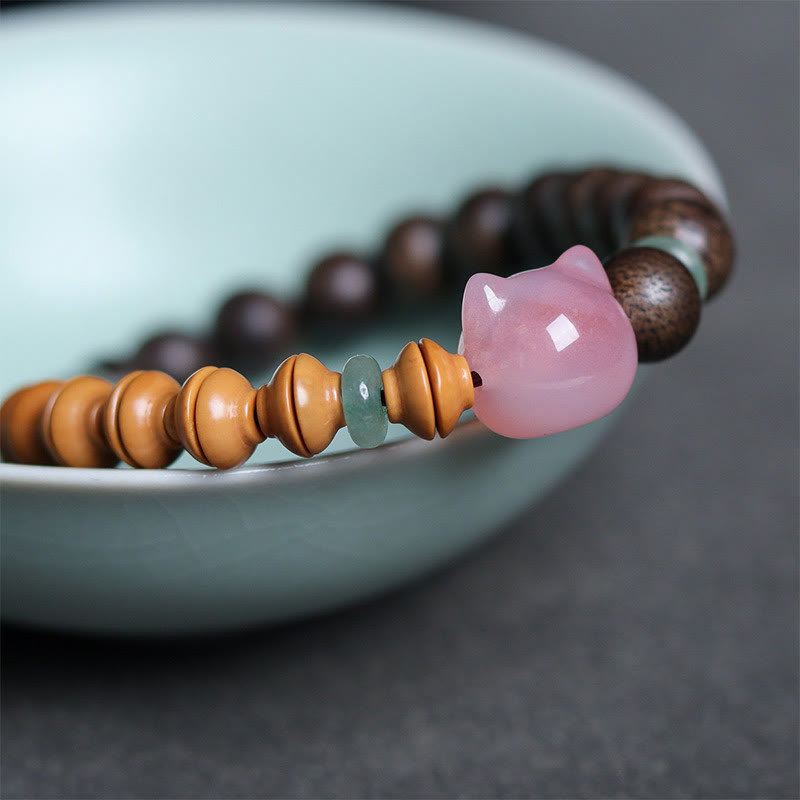 KarmaRipple's 6mm Qinan Agarwood Olive Pit Yanyuan Agate Cat Shape Balance Bracelet p4