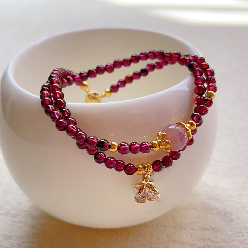 KarmaRipple's Authentic Flower Garnet Pink Gemstone Calm Double Wrap Bracelet p5