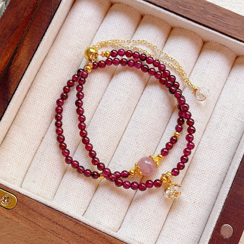 KarmaRipple's Authentic Flower Garnet Pink Gemstone Calm Double Wrap Bracelet p4