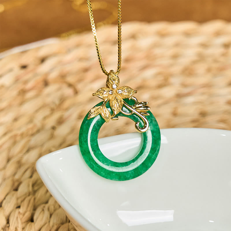 KarmaRipple's Cyan Jade Peace Buckle Alloy Flower Balancing Fortune Pendant Necklace p1