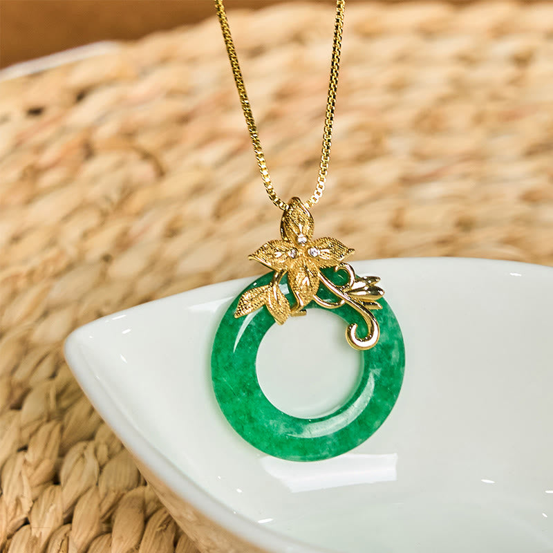 KarmaRipple's Cyan Jade Peace Buckle Alloy Flower Balancing Fortune Pendant Necklace p4