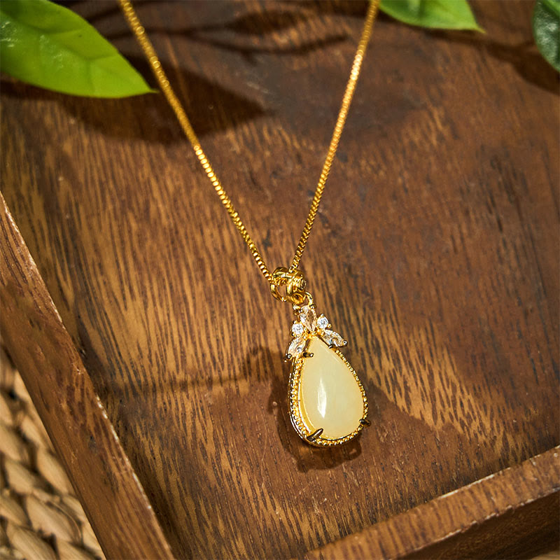 KarmaRipple's Hetian Ivory Jade Water Drop Happiness Pendant Necklace p1
