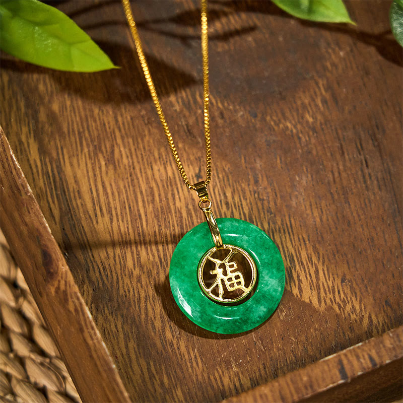 KarmaRipple's Cyan Jade Fu Character Peace Buckle Balancing Fortune Pendant Necklace p1