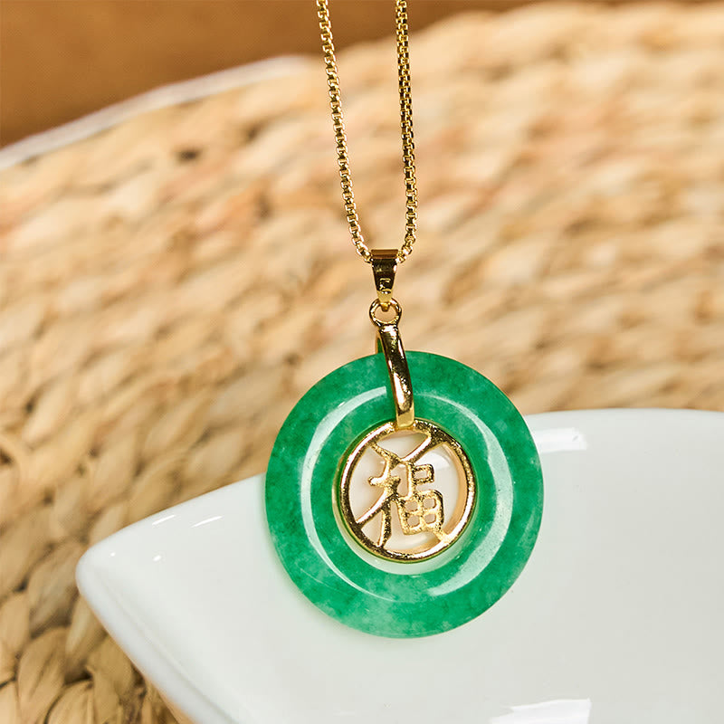 KarmaRipple's Cyan Jade Fu Character Peace Buckle Balancing Fortune Pendant Necklace p2