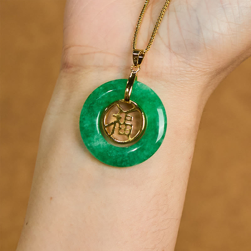 KarmaRipple's Cyan Jade Fu Character Peace Buckle Balancing Fortune Pendant Necklace p4