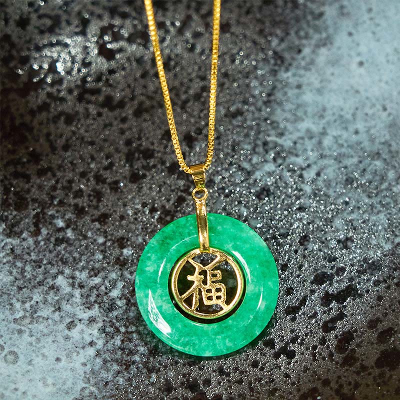 KarmaRipple's Cyan Jade Fu Character Peace Buckle Balancing Fortune Pendant Necklace p3