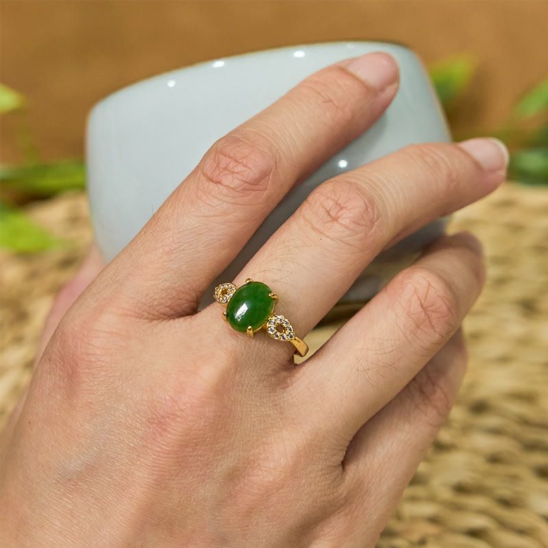 KarmaRipple's Authentic Jade Adjustable Buckle Prosperity Ring p5