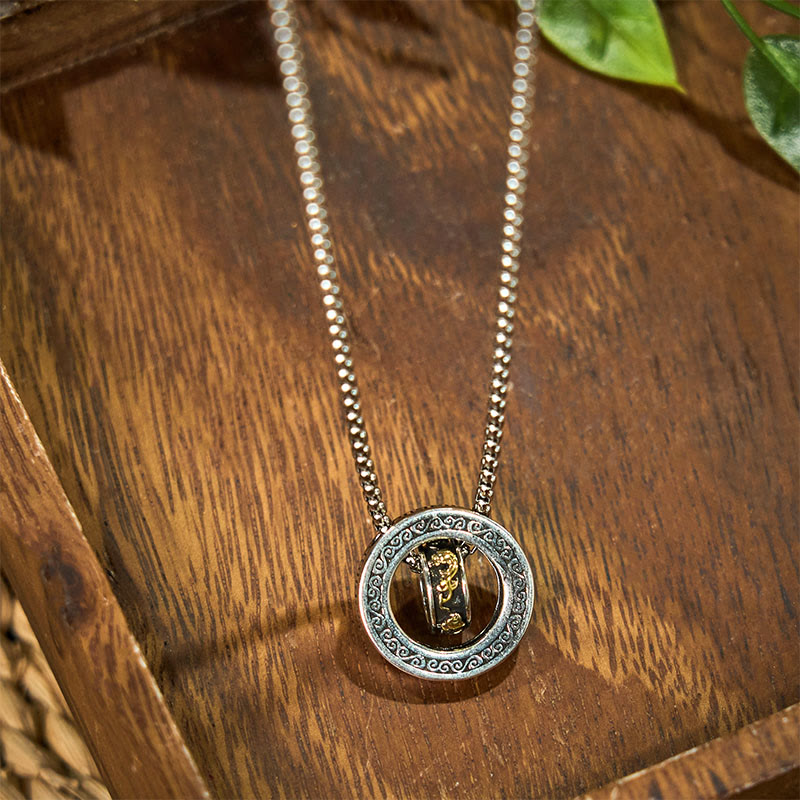 KarmaRipple's Double Ring PiXiu Peace Buckle Wealth Rotatable Pendant Necklace p4