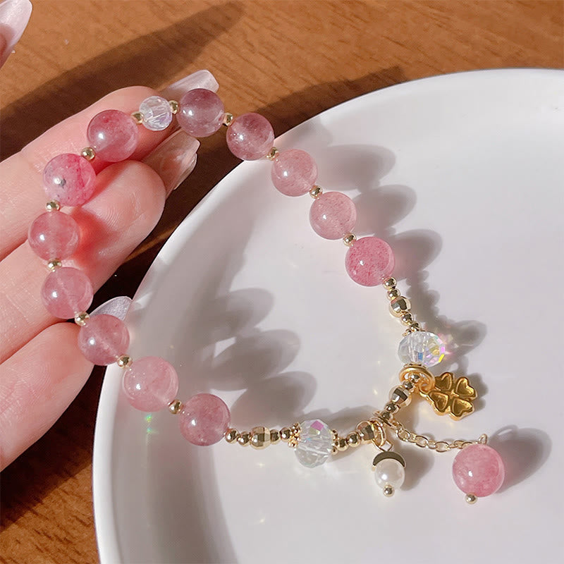 KarmaRipple's Authentic Strawberry Quartz Four Leaf Clover Balancing Bracelet p4