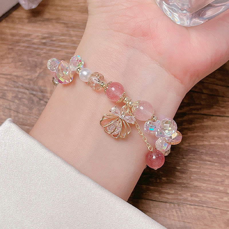 KarmaRipple's Authentic Strawberry Quartz Pearl Shell Positive Bracelet p12