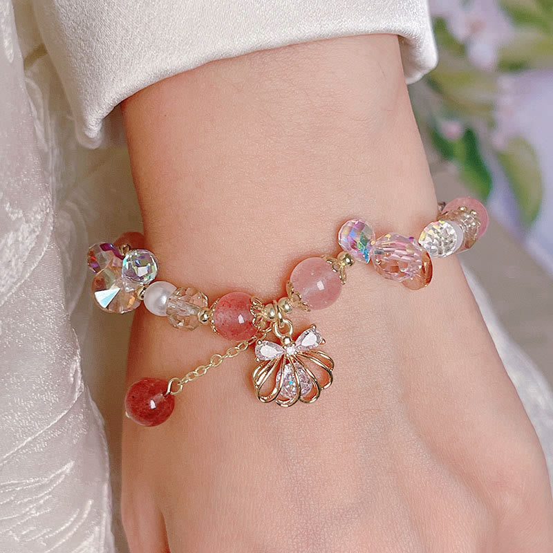 KarmaRipple's Authentic Strawberry Quartz Pearl Shell Positive Bracelet p10