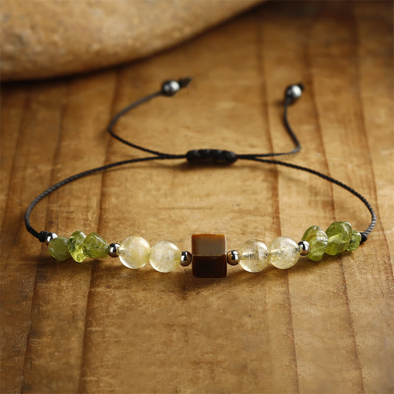 KarmaRipple's Find Your Joy Peridot Citrine Tiger Eye Peace Rope Bracelet p5